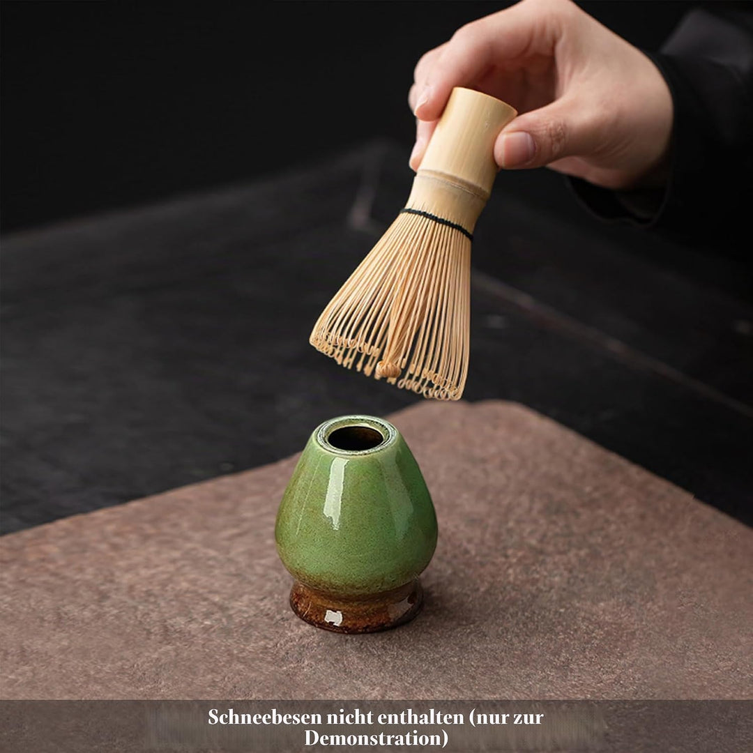 Matcha Set 2-teilig, Matcha Tee Set Blau mit Chawan Matcha-Schale (510 ml) &amp; Keramik-Besenhalter, Mi