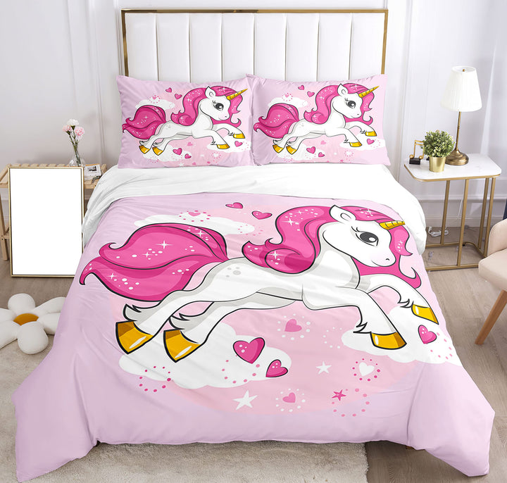 SHUAIG Einhorn Bettwäsche Set Kinder Bettwäsche 3D Gedruckt Einhorn Cartoon Bettbezug,Soft Mikrofase