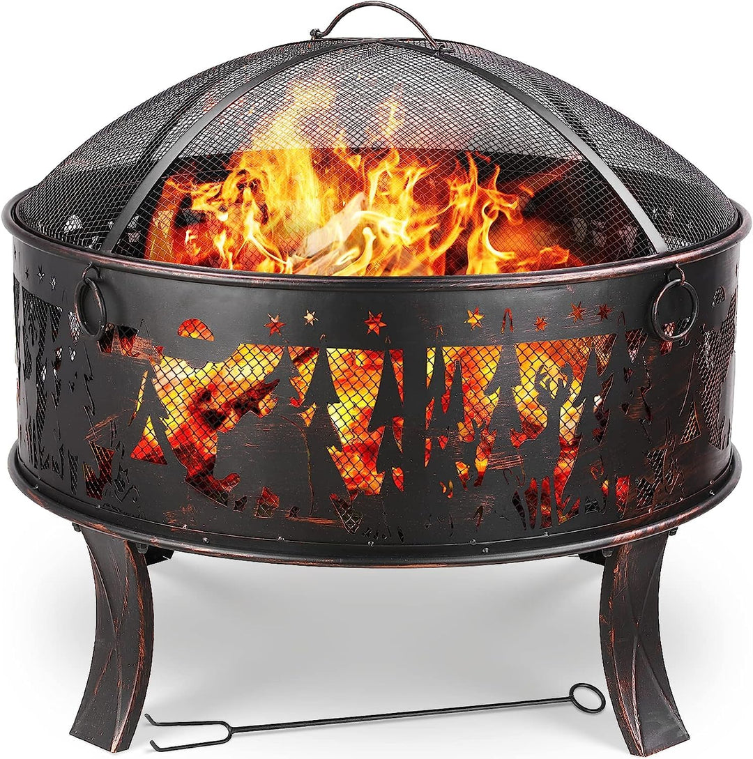 Feuerschalen, Feuerschale mit Funkenschutz, Feuerschale Garten Ø71x65cm, inkl. Poker & Kohlerost, Fe