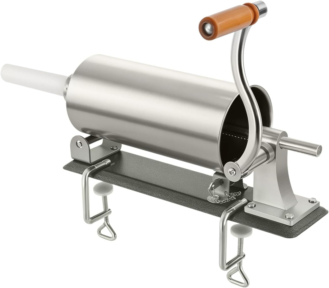 Manuelle Wurstfüllmaschine Horizontal 3L | Wurstfüller Aus Edelstahl Mit 4 Füllrohren, Handkurbel-Wu