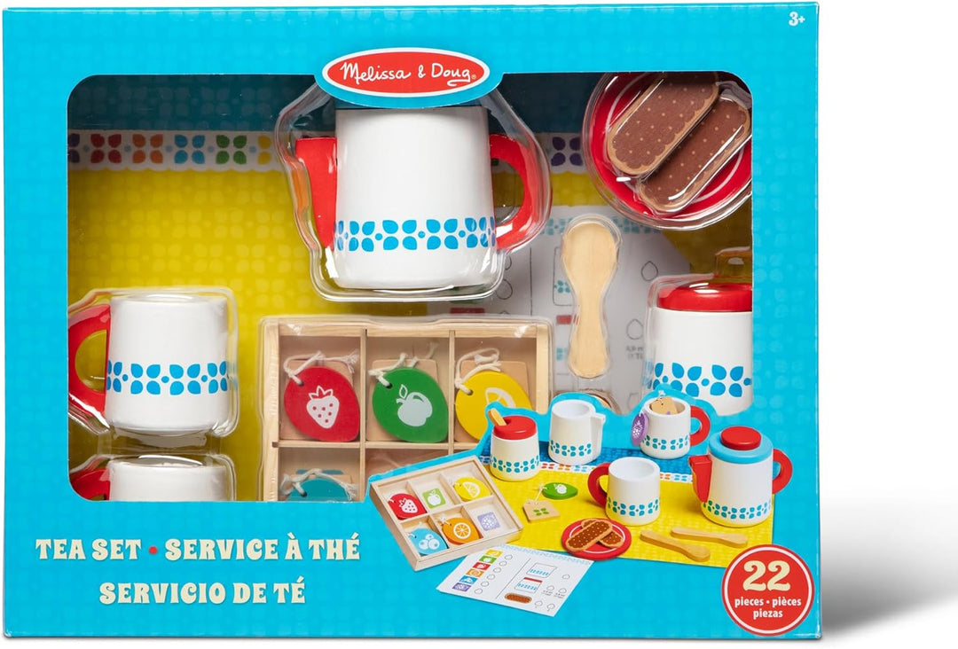 Melissa & Doug Hölzernes Teeservice Zum Ziehenlassen Und Servieren | Rollenspielzeug | Holzspielzeug
