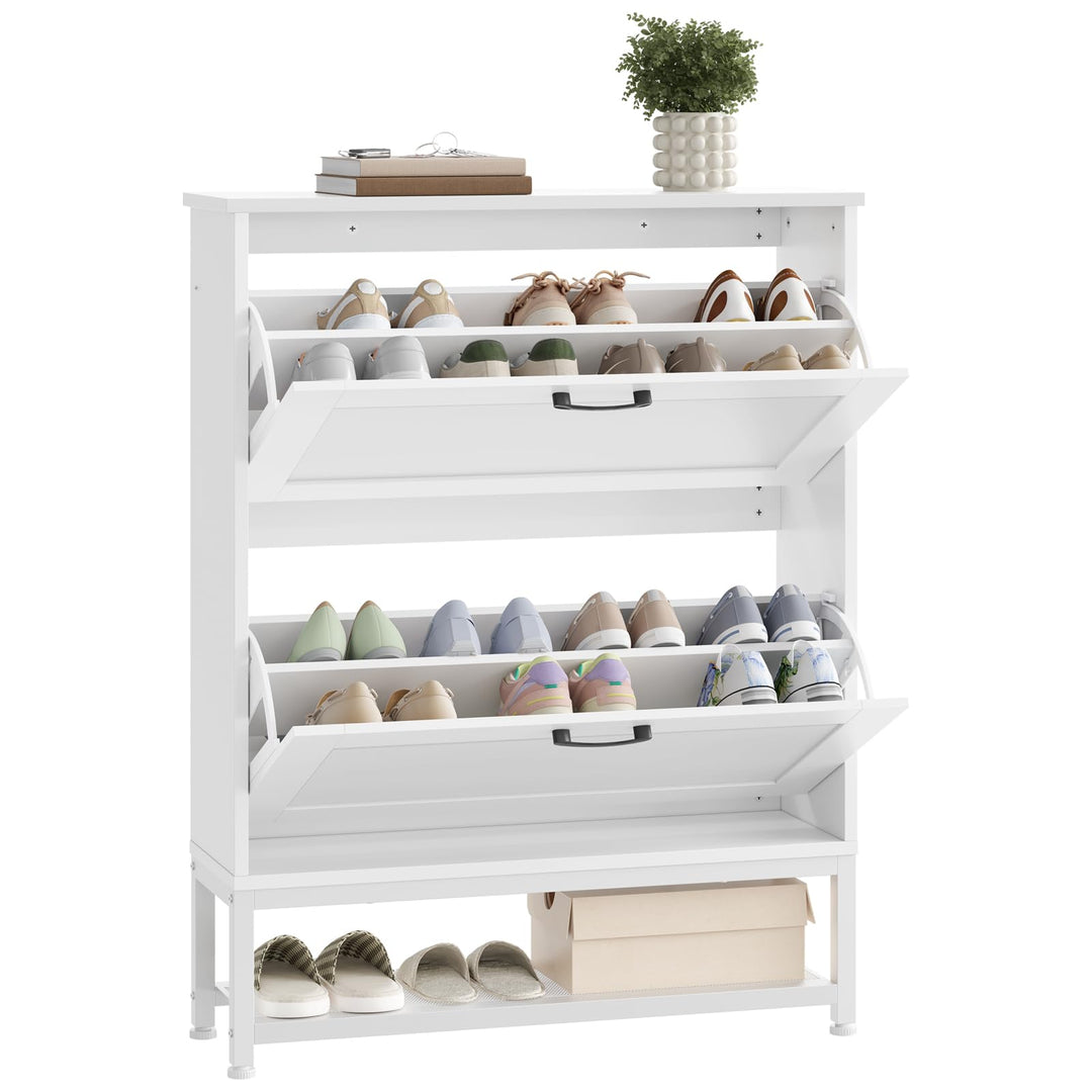 HOOBRO Schuhschrank, Schuhregal, Schuhkipper mit 2 Klappen | Schuhkommode mit Gitterablage, Trennwan