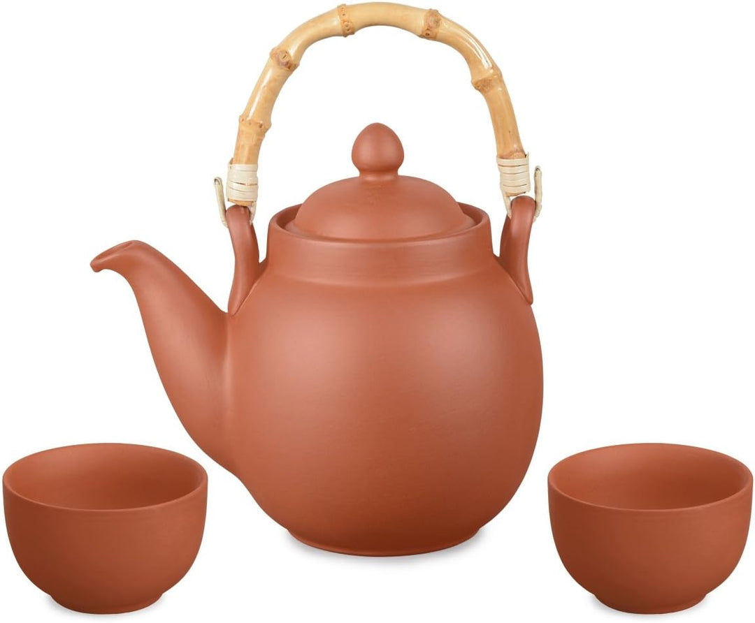 Ton Teeservice Tenno 5-teilig. Bestehend aus Ton Teekanne 1,1 Liter und 4 Tontassen. Handgefertigt,