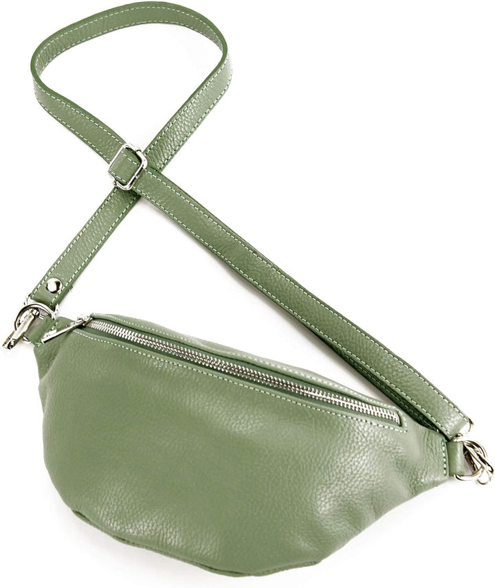 modamoda de - T211 - ital. Hüfttasche Bauchtasche Brusttasche Medium aus weichem Leder, Farbe:Graugr