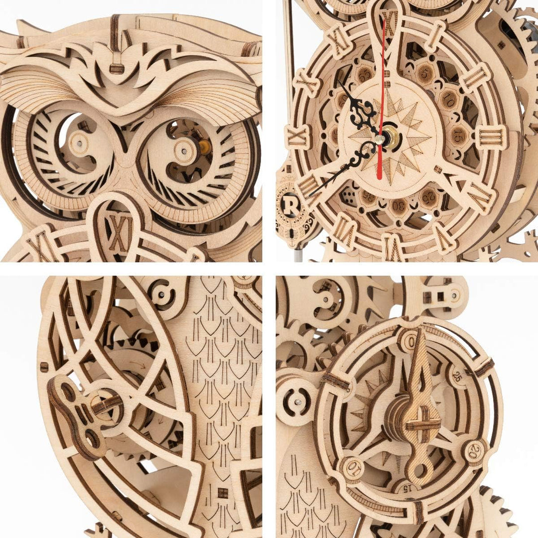 ROKR Owl Uhr Bausatz,3D Holzpuzzle für Erwachsene,Schreibtischdekoration Geschenk für Männer Frauen(