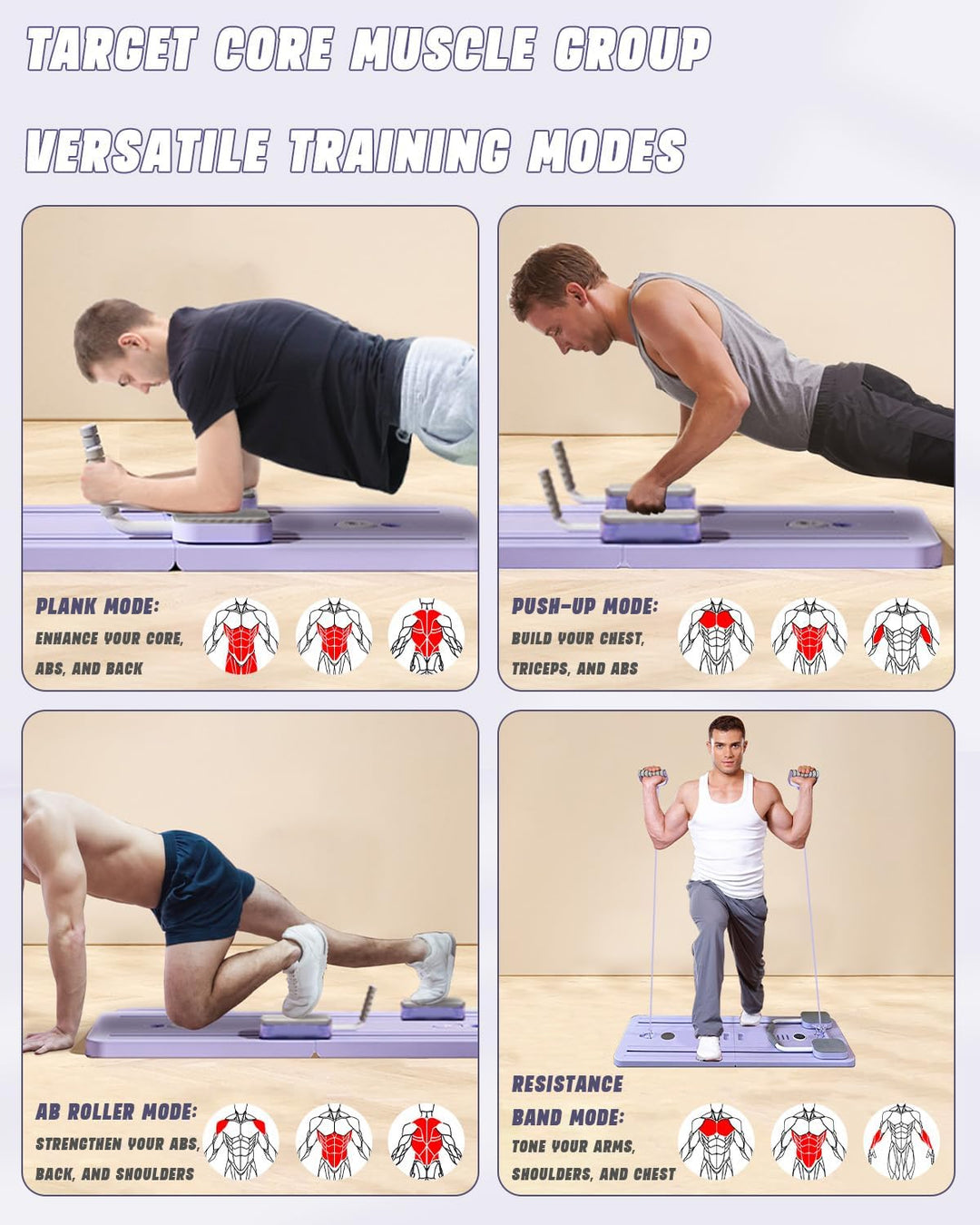 Giabuao Faltbares Multifunktions-Pilates- und Bauchmuskeltrainingsgerät mit Bauch-Roller,Pilates Boa