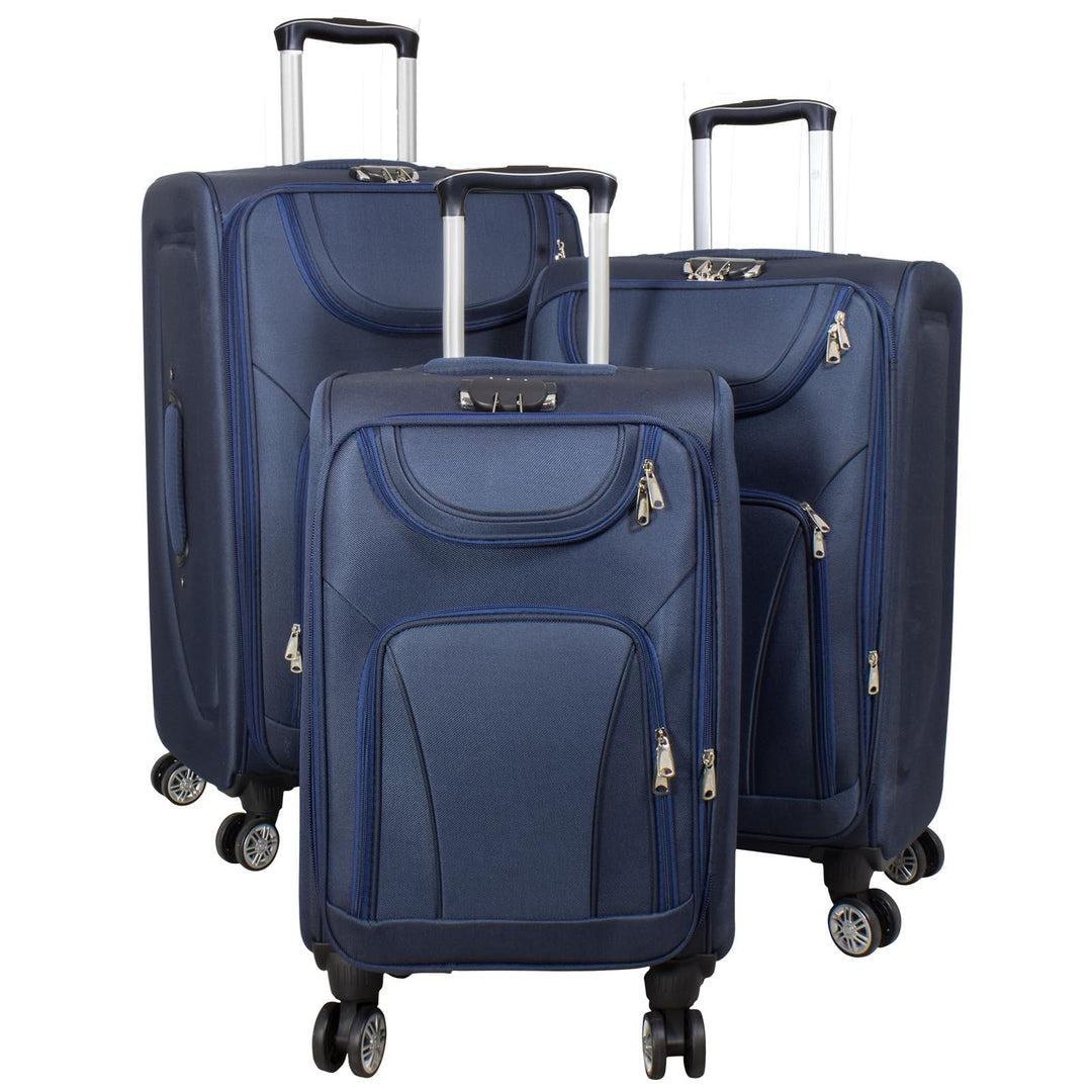 Trendyshop365 Weichgepäck Koffer-Set 3-teilig Maribor 4 Rollen Zahlenschloss Blau Kofferset 3 teilig
