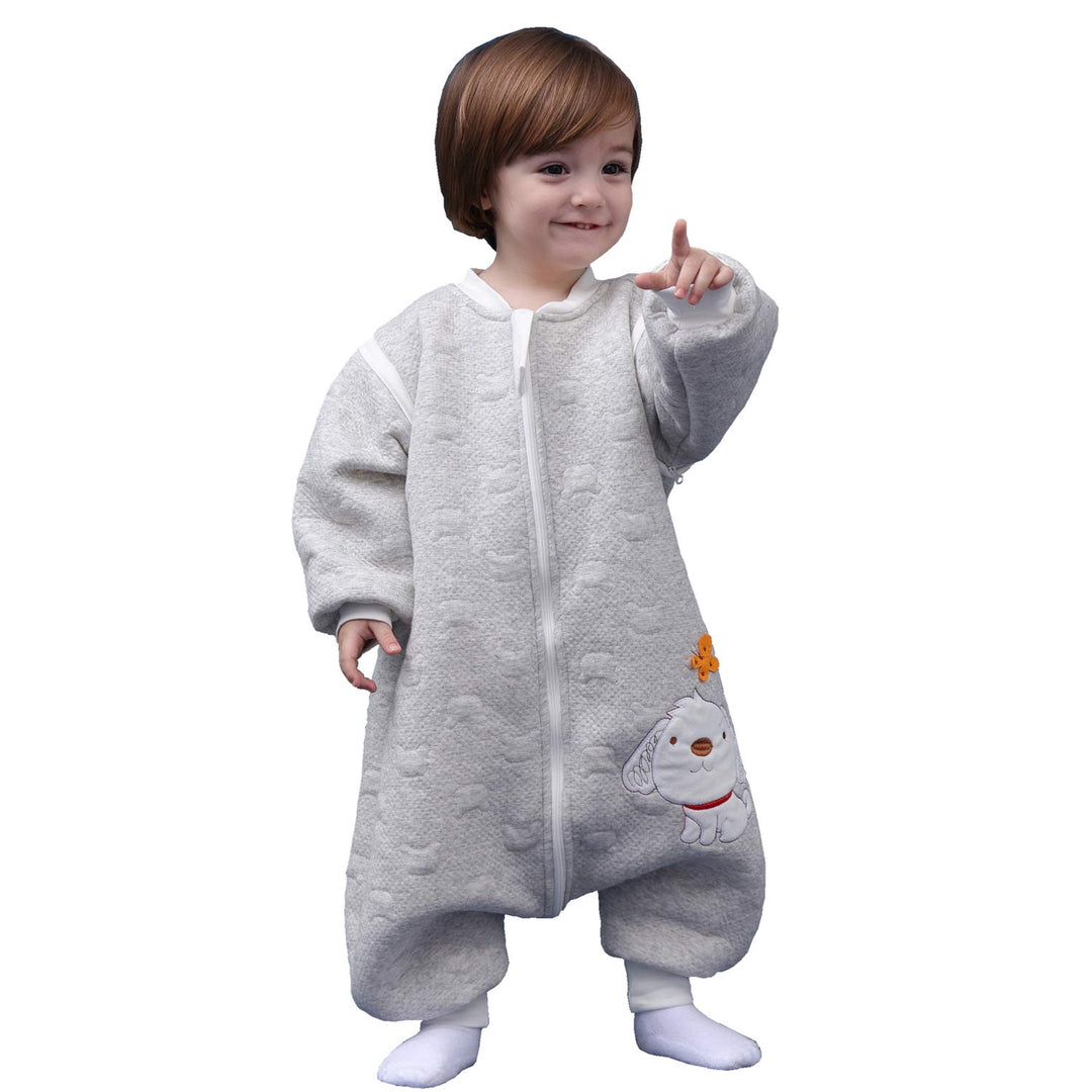 Schläfsack Baby Langarm Winter kinderSchlafsack 2.0Tog,Hund Muster Baby Schlafsack mit Füssen Baumwo