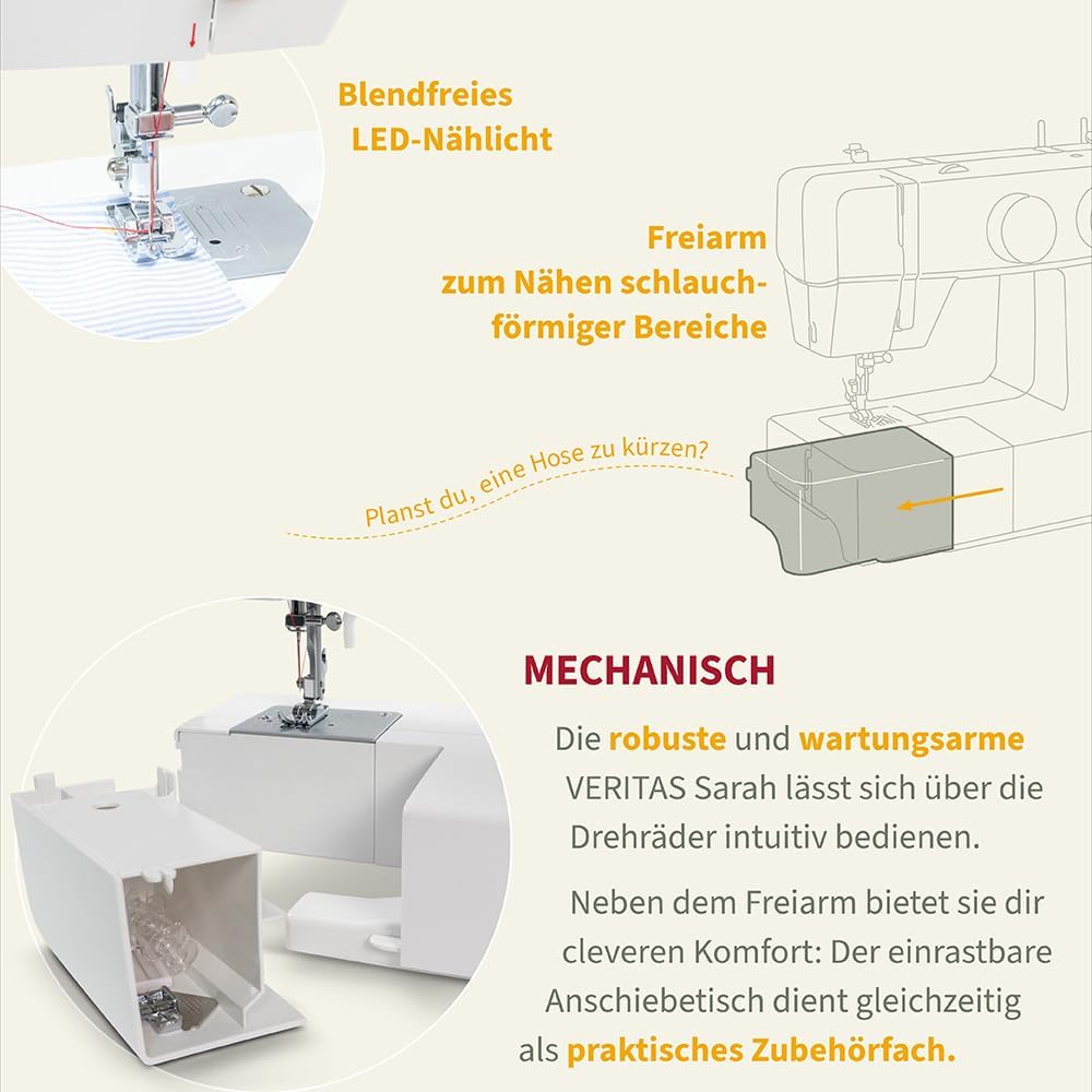 VERITAS Sarah - Mechanische Nähmaschine für Näh-Anfänger &amp; Einsteiger mit 13 Stichprogrammen, Freiar