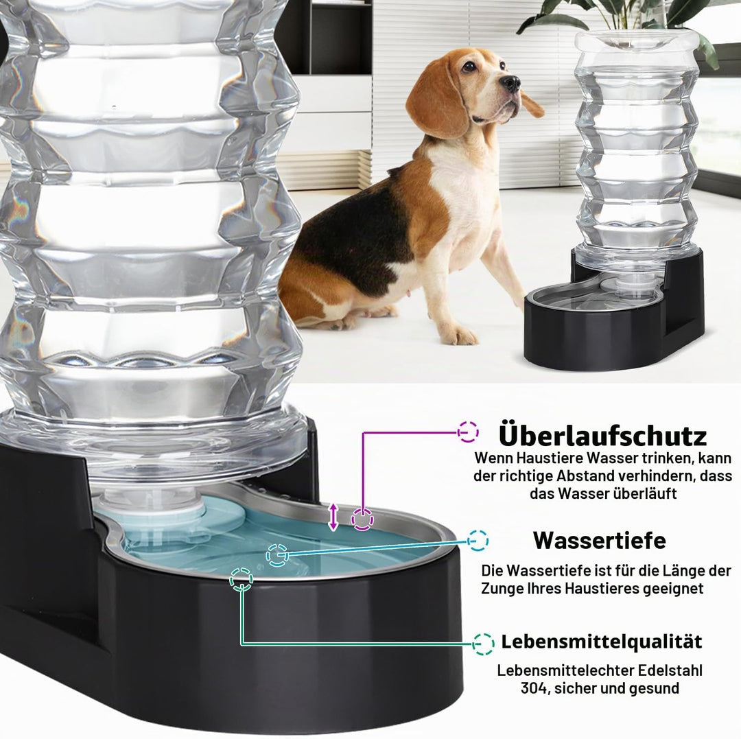 Sfozstra Lagre Schwerkraftspender für Hunde - 8L Schwarz Automatischer Edelstahl Wassernapf Waterer