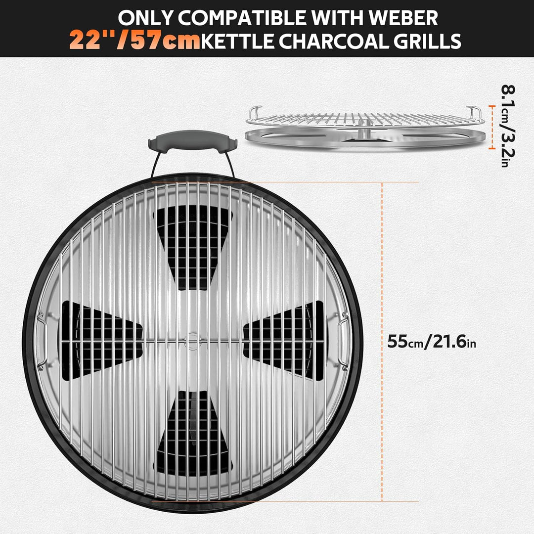 onlyfire Grillrost Edelstahl Doppel für Weber 57cm Kettle Holzkohlegrill, Grillrost Rund mit Rauchfu