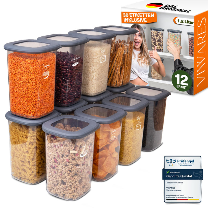 Viwares Vorratsdosen mit Deckel Luftdicht | 12er Vorratsbehälter Set | BPA-FREI | Zur Müsli Mehl und
