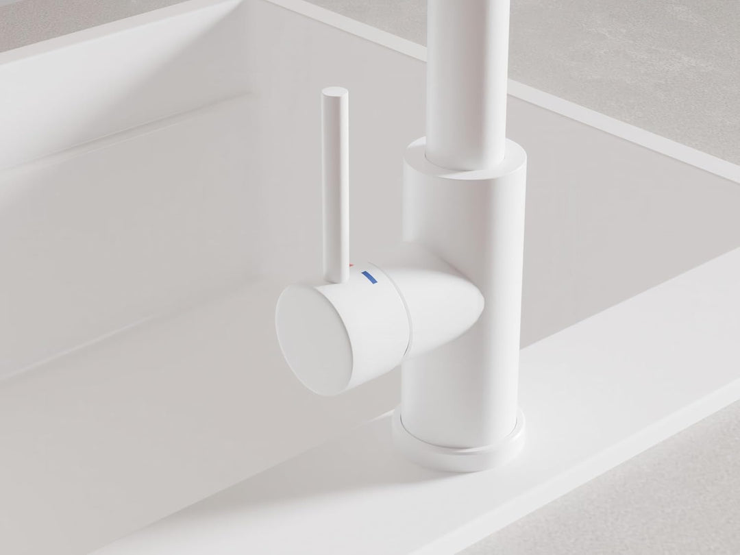 Küchenarmatur mit ausziehbarer Brause und 2 Strahlarten Primagran 9010 Weiss, Weiss
