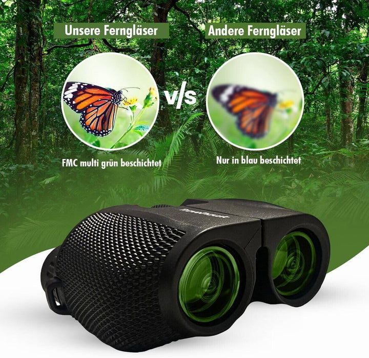 Fernglas 10x25 HD - Kompakte Fernglas für Brillenträger, Erwachsene und Kinder, Feldstecher BAK4 Pri