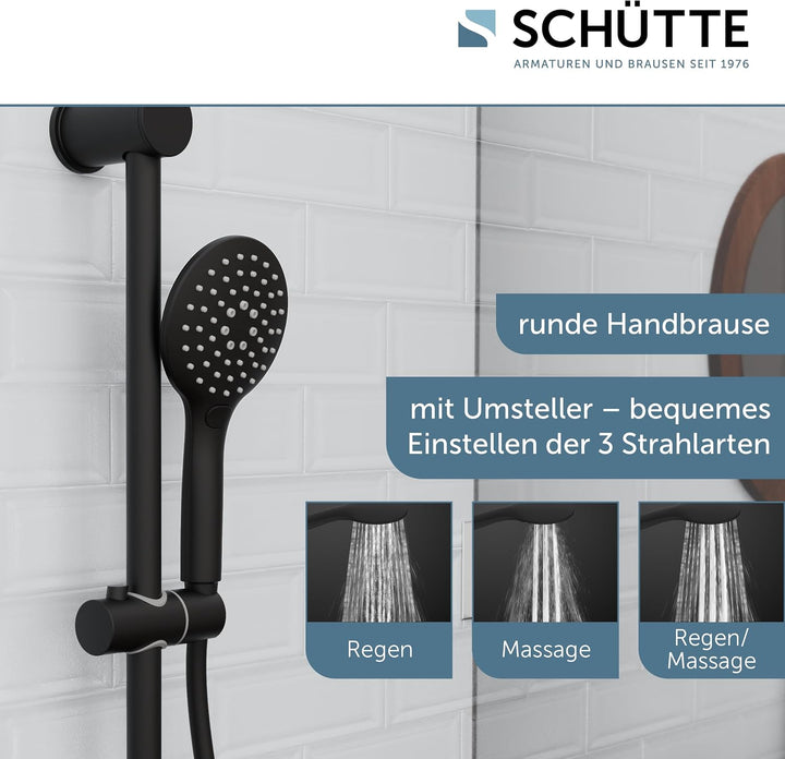 SCHÜTTE 52466 LONDON Thermostat Duscharmatur mit Verbrühschutz bei 38℃ &amp; 64916 Raven Duschstange und