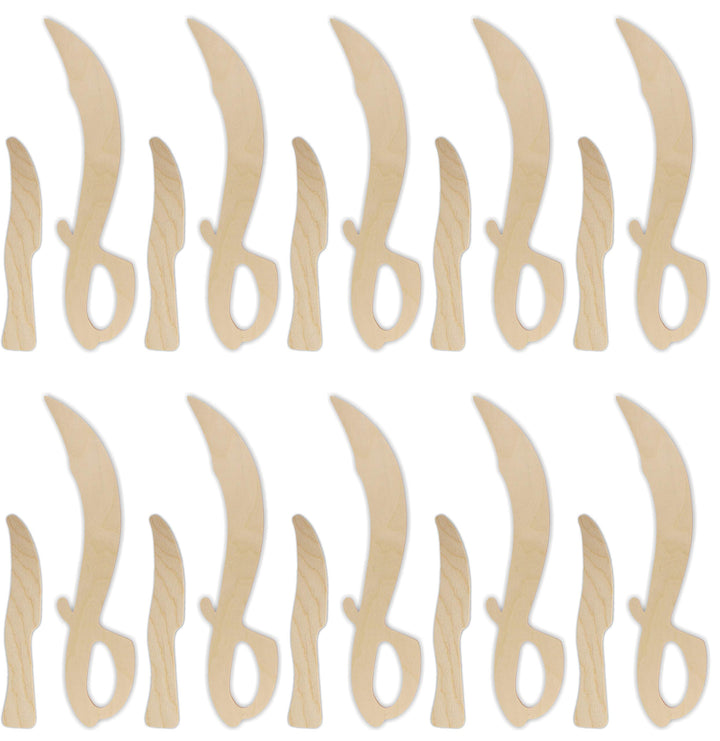 Herr Bo & Co 10x Piratensäbel und Messer als Set aus 3mm Birkensperrholz, unbehandelt, zum Selberges