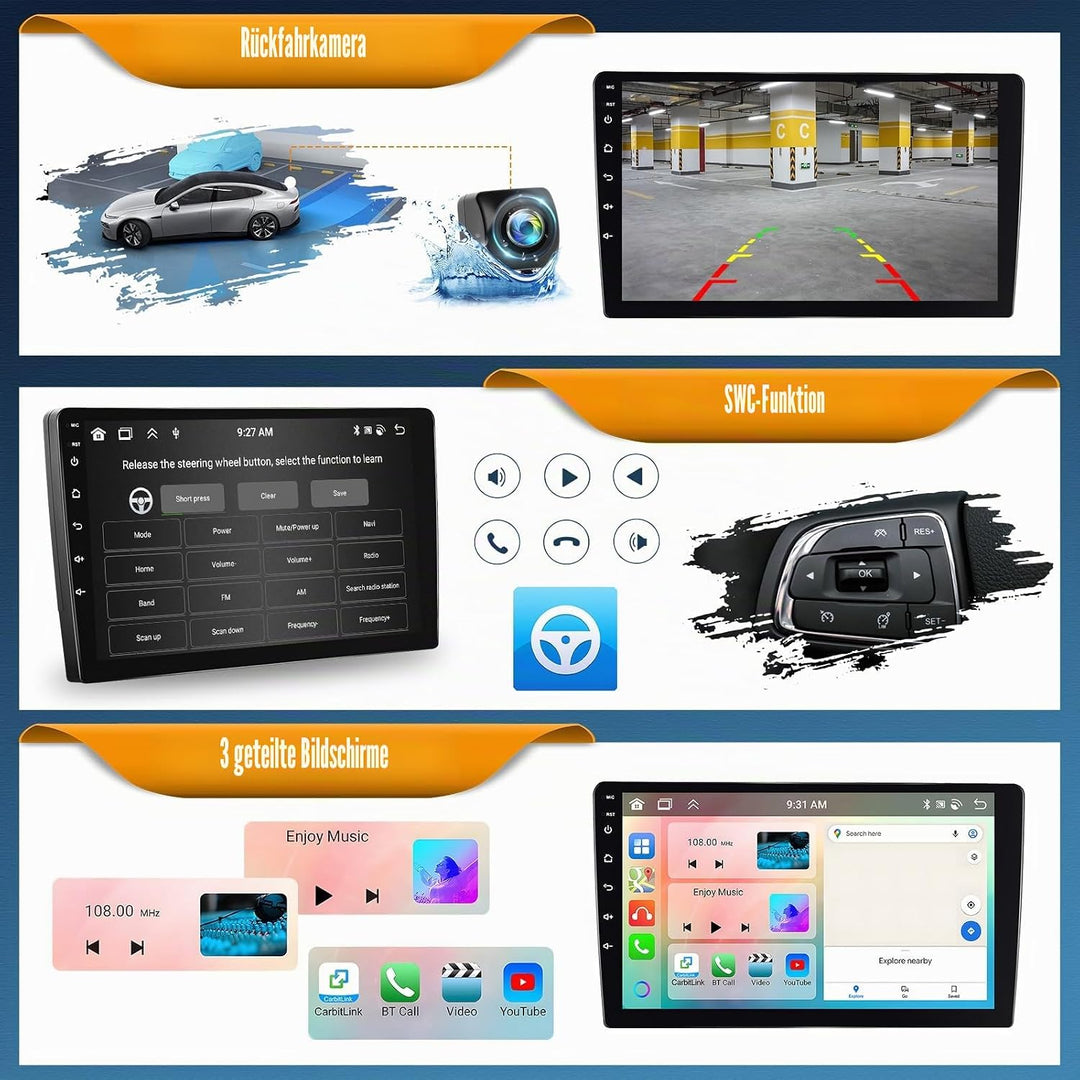 Android 15, 6G+128G 8Core CAMECHO Autoradio Navi für Hyundai i10 2007-2013 mit Carplay Android Auto