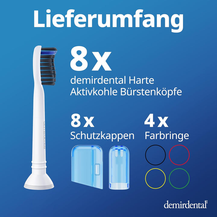 8er demirdental Ersatzbürsten passend für Philips Sonicare, Aktivkohle Aufsätze & Aufsteckbürsten, H