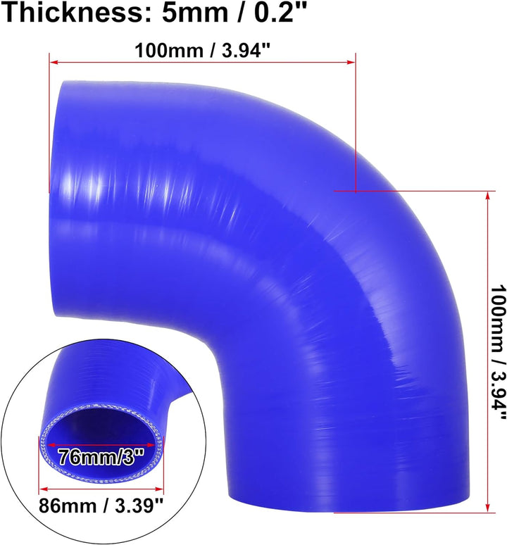 X AUTOHAUX Universal Auto 90 Grad Ladeluftkühler Silikonschlauch Blau 76mm 3" Innendurchm.