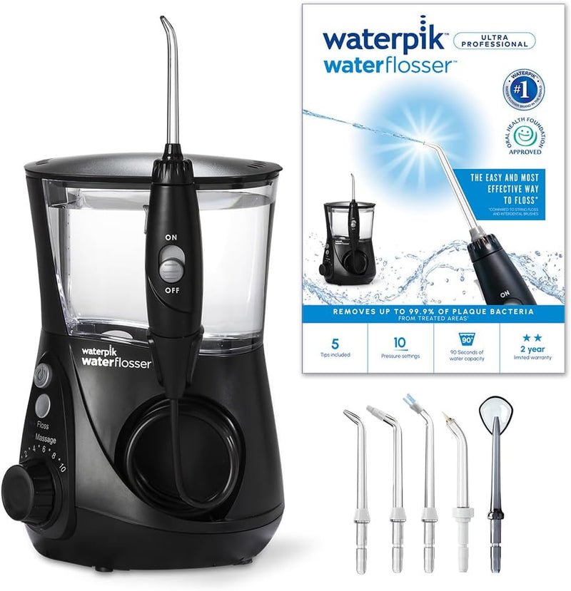 Waterpik Ultra Professional Waterflosser feststehende Munddusche mit 7 Aufsätzen, Druckbereich von 0