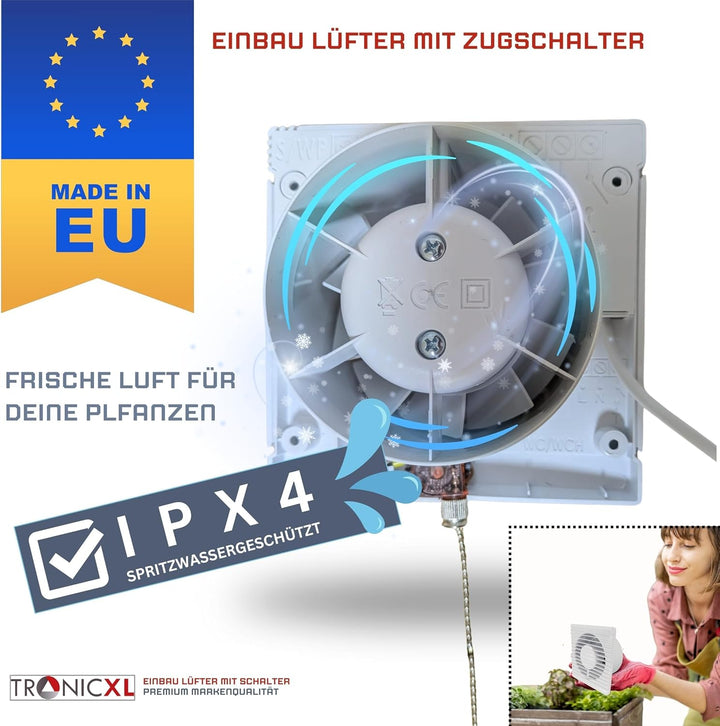 125mm Abluft/Zuluft Grow Lüfter Ventilator mit Netzstecker und Schalter für Homebox Growbox Growschr