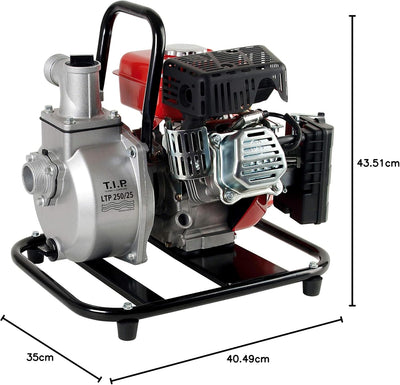 T.I.P. Benzin Wasserpumpe - Motor Gartenpumpe (15.000 l/h Fördermenge, 25 m Förderhöhe, 2,5 bar Druc