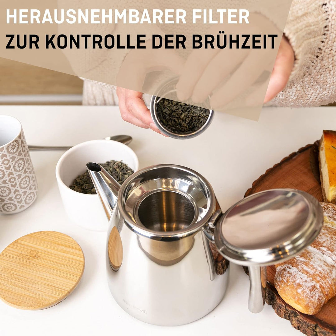 Teekanne aus rostfreiem Edelstahl (0,5L) - Mit Tee-Ei für losen Tee Siebeinsatz - Die doppelwandige