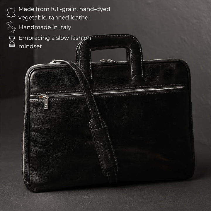 Time Resistance Leder Aktentasche Herren mit Schultergurt - Handgefertigt in Italien - Arbeitstasche