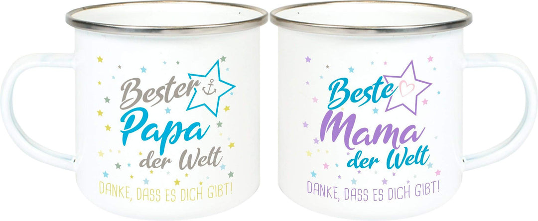 ShirtInStyle, Emaillen Tassenset beste Mama, bester Papa der Welt, danke das es dich gibt! Farbe wei