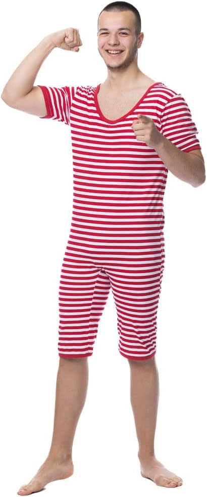 Ringel-Badeanzug für Herren in rot-weiss Gr. XL Junggesellenabschied Kostüm