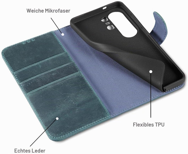 LENSUN Echtleder Handyhülle für Samsung Galaxy S26 Ultra, Leder Hülle [Bookstyle][RFID Schutzhülle][