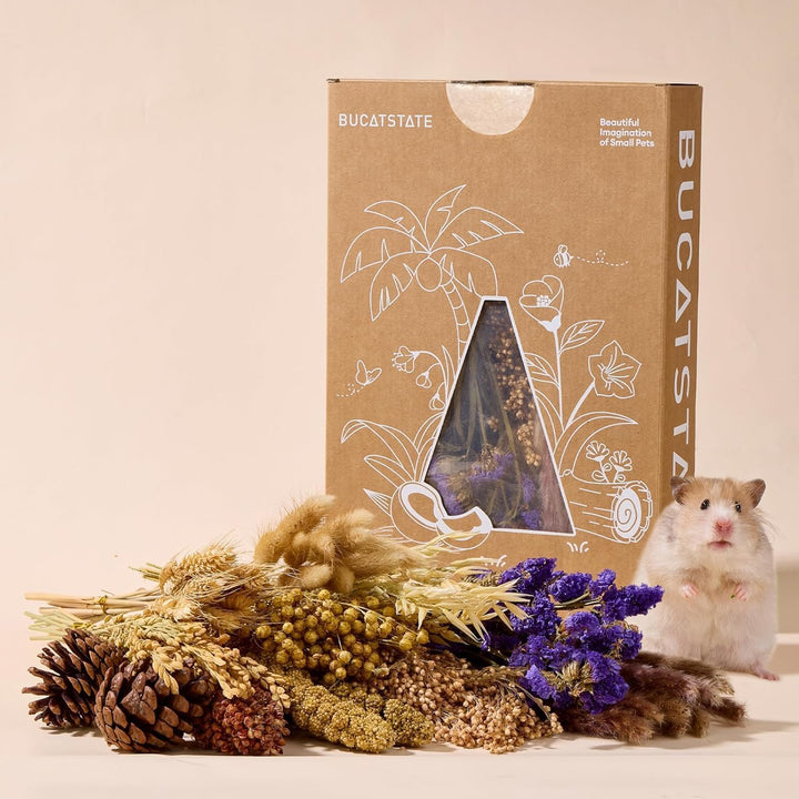 BUCATSTATE Natürliche Hamster-Einstreu – Blumen & Kräuter & Sprays für Käfig-Lebensraum-Dekor – Beha
