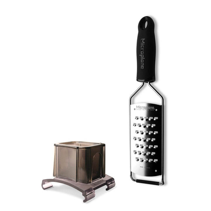 Microplane Gourmet Serie 45000 - Küchenreibe extra grob 45008 + Fingerschutz 45057 (Edelstahl, silve
