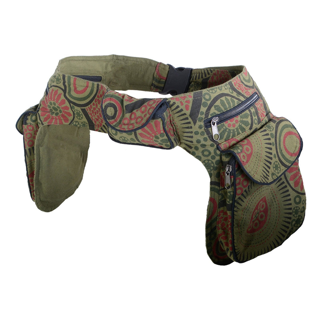 Kunst und Magie Doppel Bauchtasche Sidebag Gürteltasche Festivaltasche Hippie Goa, Farbe:Army Green,