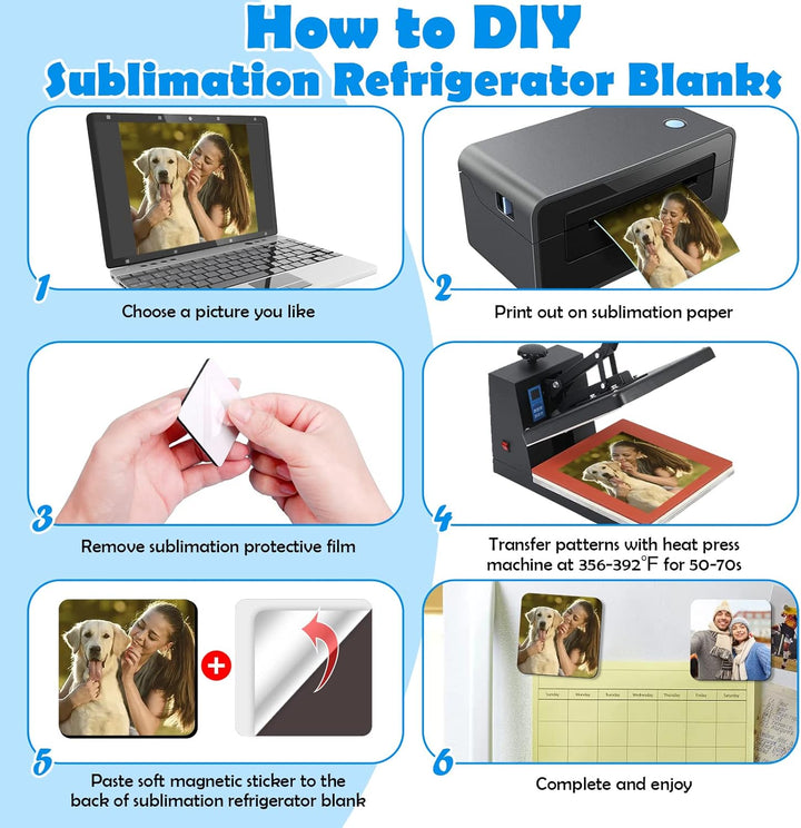 60 Stück Sublimations-Kühlschrankmagnete für Zuhause, Küche, Kühlschrank, Mikrowelle, Ofen, Wand, bl