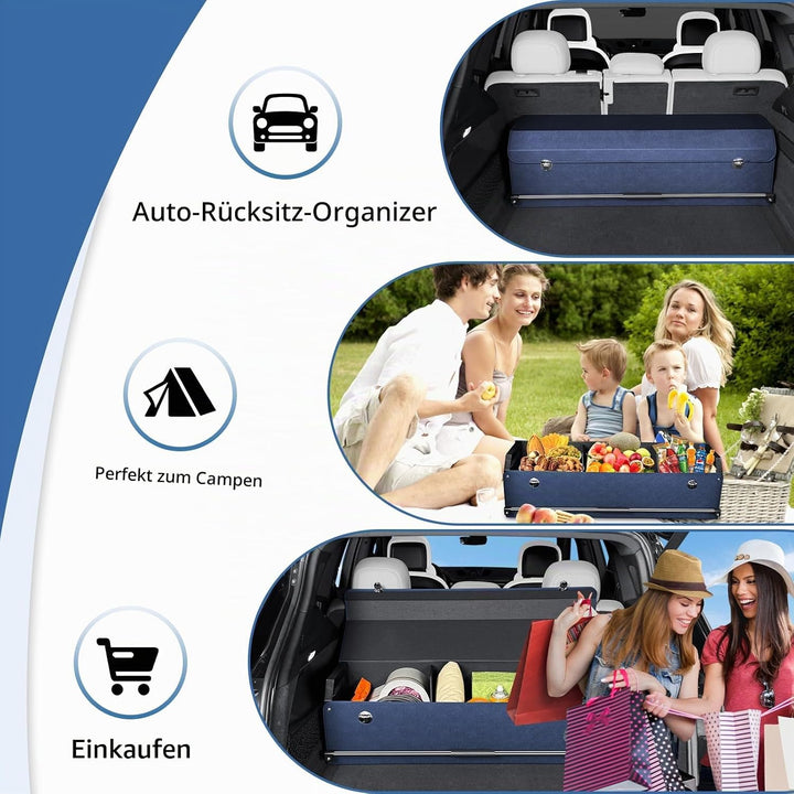 Auto Kofferraum Organizer mit Deckel, Aufbewahrungsbox Gross XXL und Stabilem Griff, 90L Premium Led