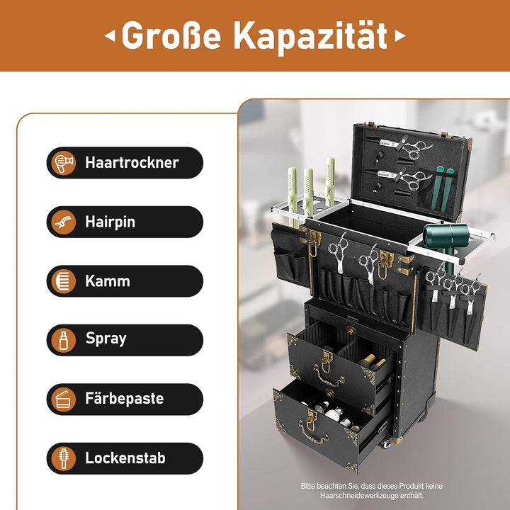 Kosmetikkoffer Trolley Retro Make Up Koffer Mit Passwortsperre 4 Ebenen Friseurkoffer Mit 360° Drehb