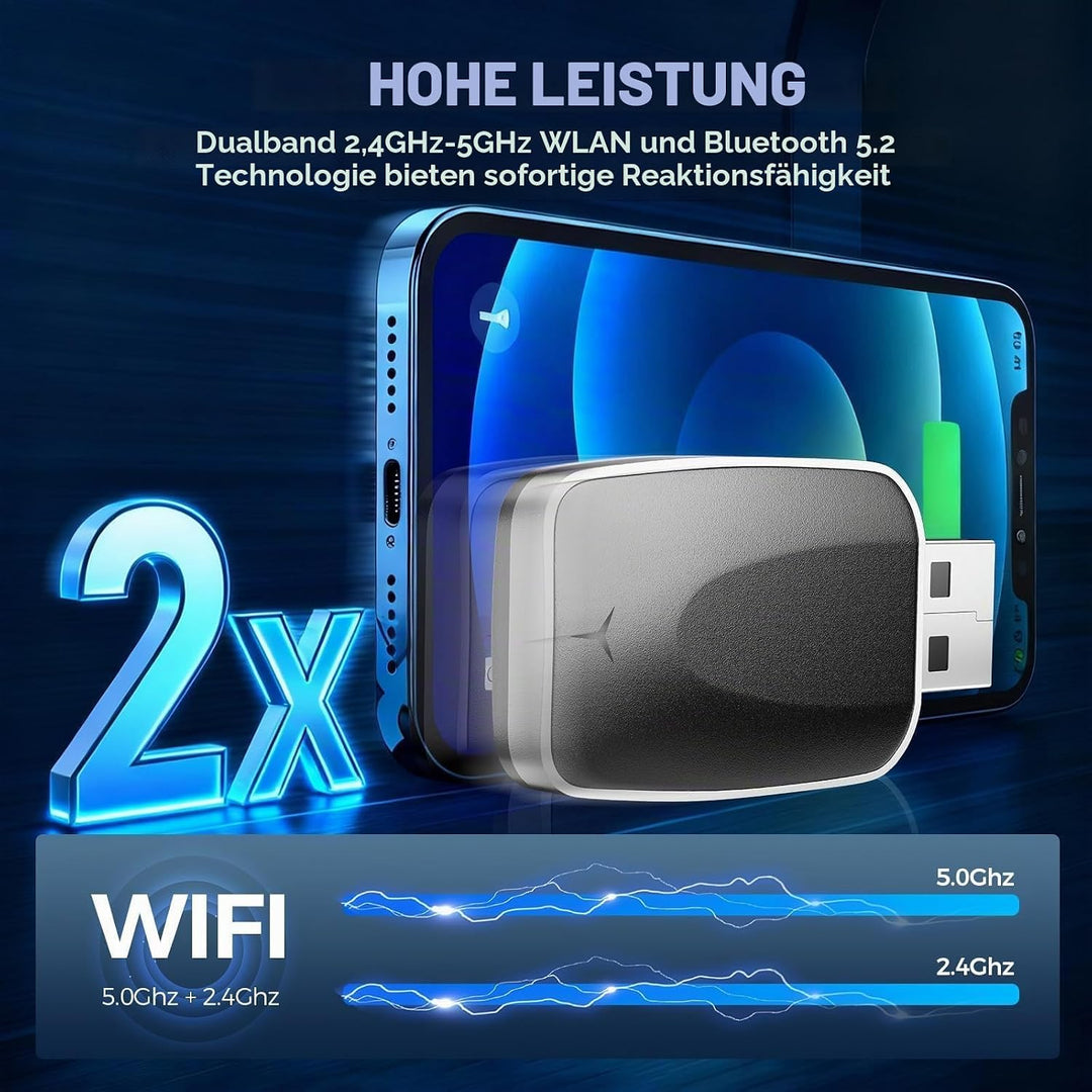 2026 Wireless Carplay &amp; Android Auto Adapter 2-in-1, 2.4+5.0 GHz WiFi Android Auto Adapter, Plug and
