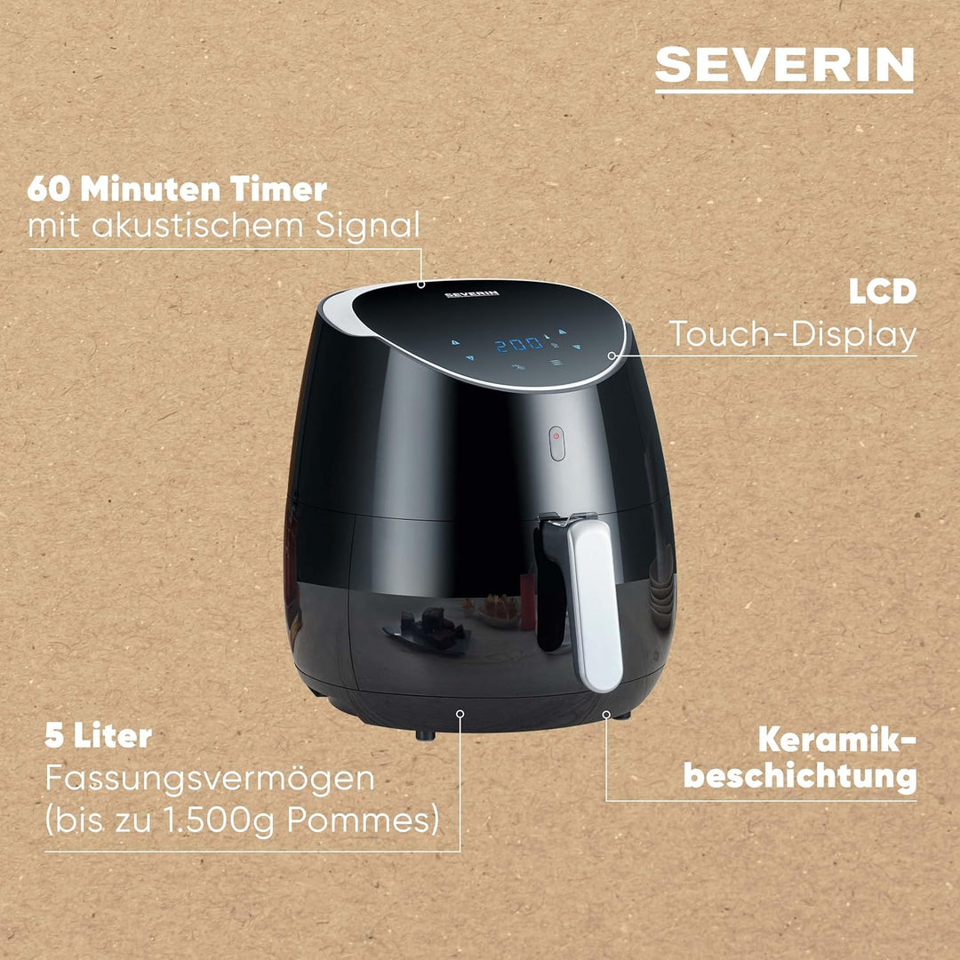 SEVERIN FR 2445 XXL-Heissluftfritteuse (2.000 W, 5 L Kapazität, 1.500 g Frittiermenge), 5 Liter