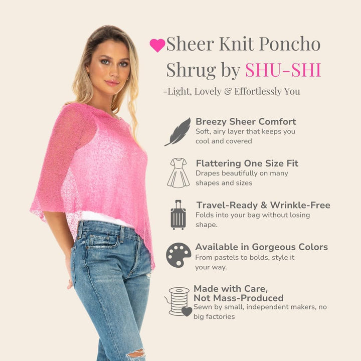 SHU-SHI - Damen Poncho-Top - transparent - leichtes Strickmaterial Goldfarben, Goldfarben
