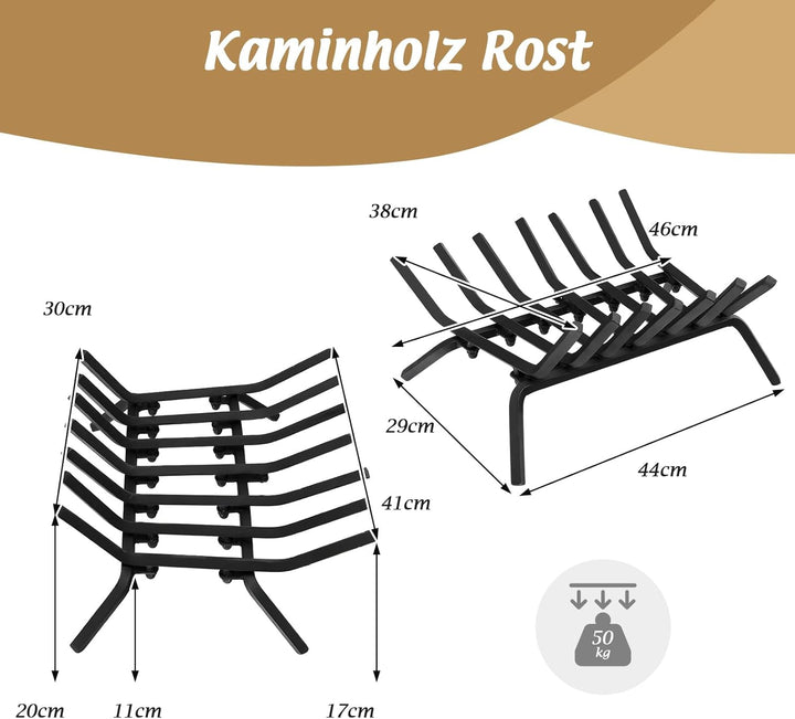 GOPLUS Kaminholzrost 46 cm, robuster Feuerrost aus Schmiedeeisen, Brennholzhalter mit 7 Metall Stang