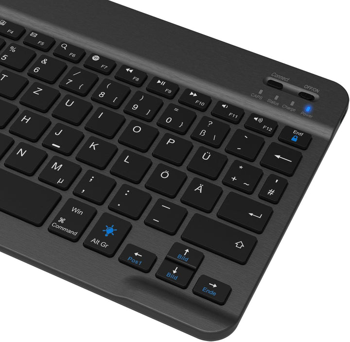Arteck Bluethooth QWERTZ Deutsche Wireless Tastatur mit 7 Farben Ultraleicht und dünn Tragbare Kabel