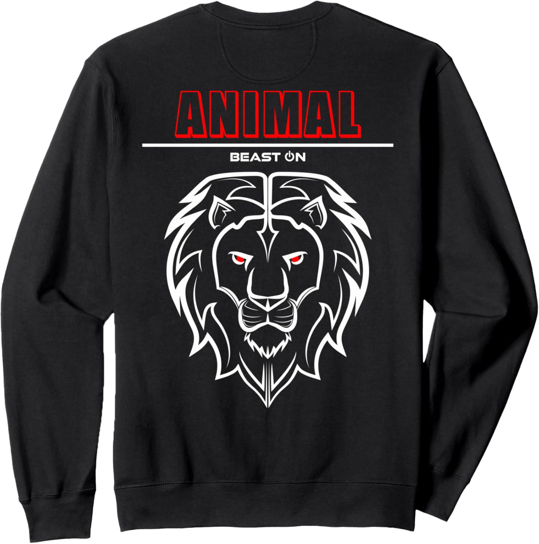 Animal Löwe Kopf Rot Rücken Motiv Gym Workout Fitness Gains Sweatshirt