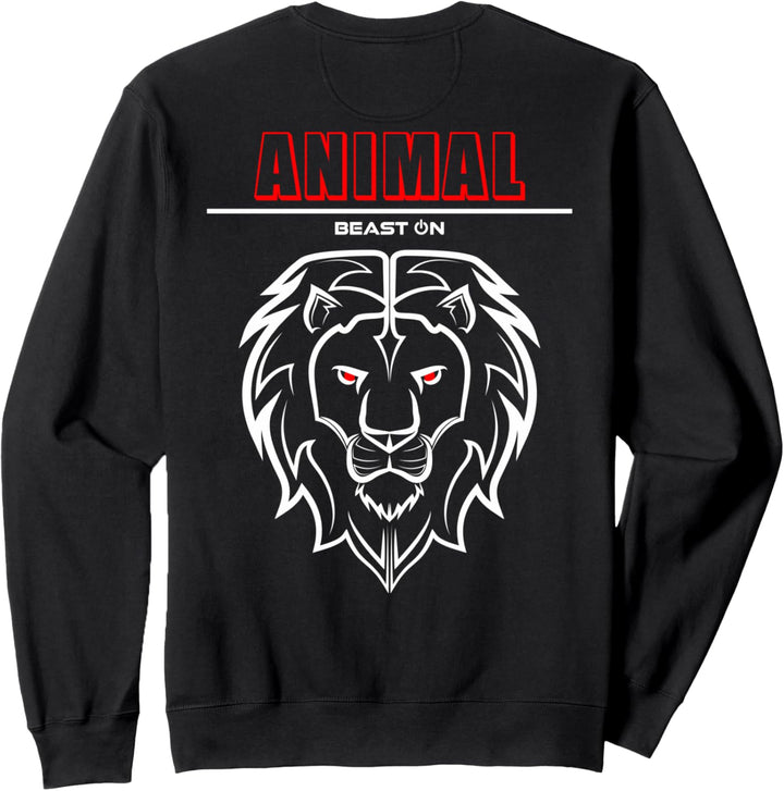 Animal Löwe Kopf Rot Rücken Motiv Gym Workout Fitness Gains Sweatshirt