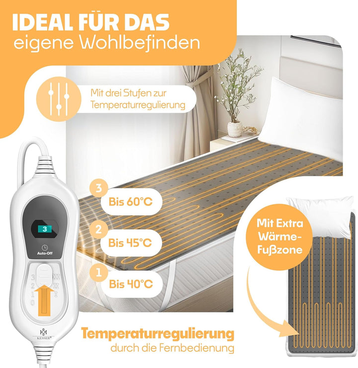 KESSER® Doppel-Wärmeunterbett 160x140cm mit Abschaltautomatik 2 Temperaturzonen Fernbedienung | Heiz