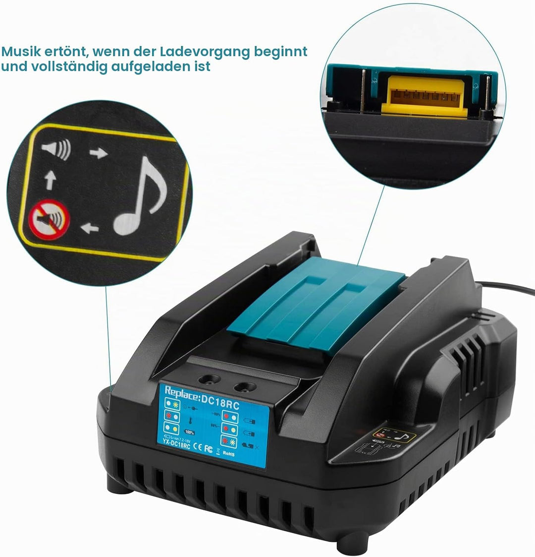 4A DC18RC Schnell Ladegerät Kompatibel mit Makita 14,4V-18V Li-Ion Ersatzakku BL1815 BL1830 BL1840 B