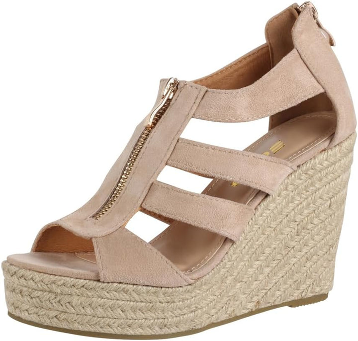 Elara Damen Sandalette Keilabsatz Plateau Chunkyrayan 36 EU Beige, 36 EU Beige