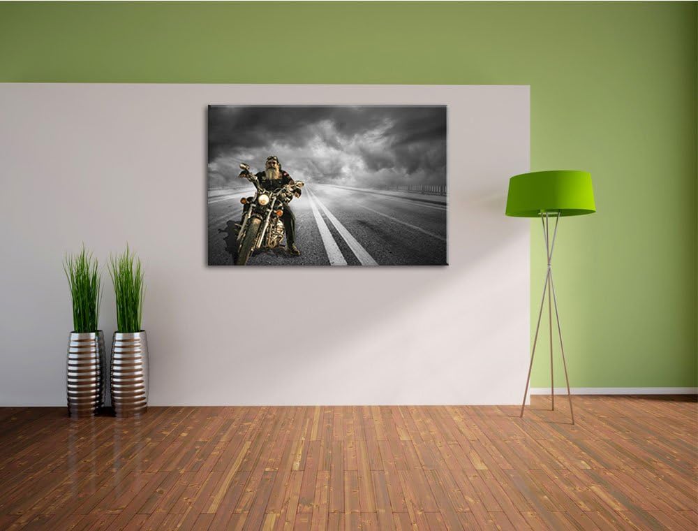 Pixxprint Biker auf Highway 100x70cm Leinwandbild Wandbild Kunstdruck, 100x70