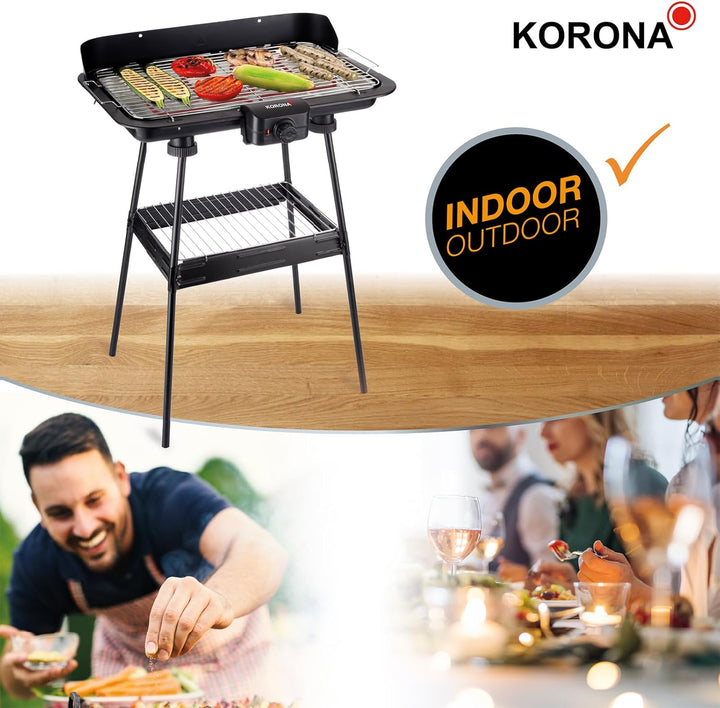 Korona 46221 Elektrischer Standgrill mit XXL-Grillrost (51 x 30 cm) | 2200 Watt | Windschutz | Kontr