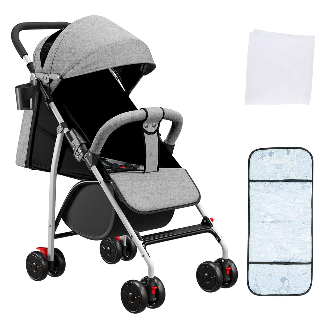 OHMG Kinderwagen mit kompaktem Gehstock, 0 – 36 kg, Reisekinderwagen mit Wattepads und Moskitonetz,